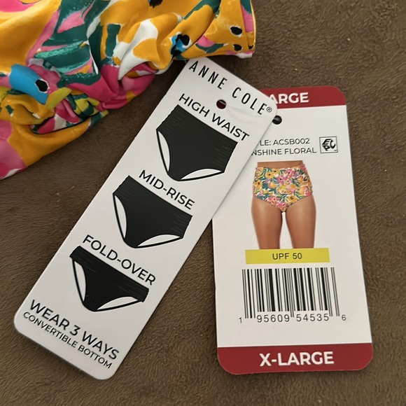 Anne Cole *NWT* Convertible High Waist Shirred Swim Bottom, Sunshine Floral - Picture 7 of 15